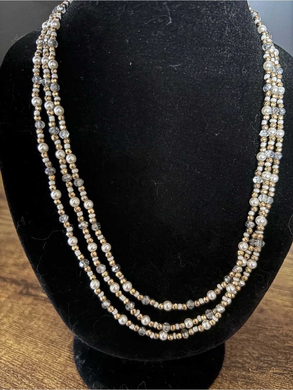 Jessica Simpson Layered Multi-Strand Faux Pearl Crystal Beaded Necklace Toggle